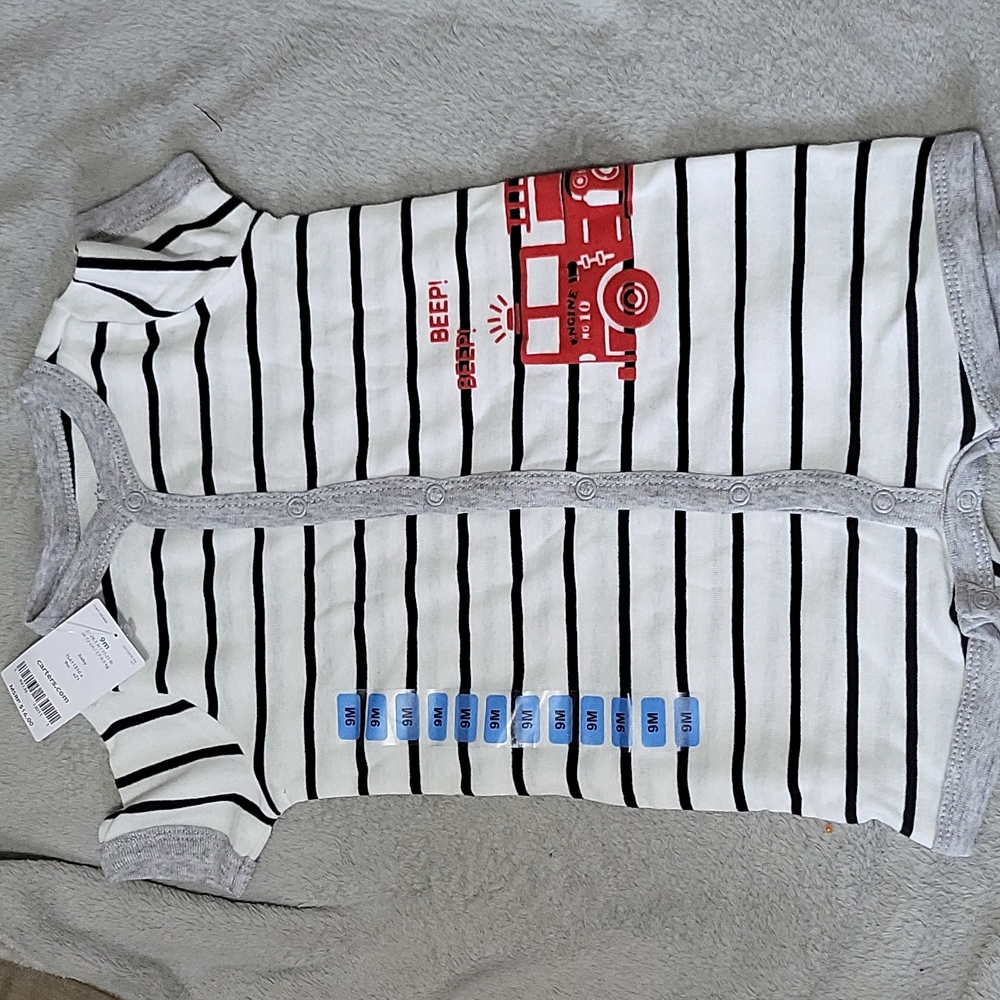 NWT Carters striped one piece with firetruck